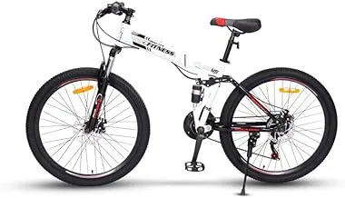 Fitness Minutes Folding Foldable Bicycle Mountain Bike, Spoke Tire 26 Inch White , F1-26-S-Wh
