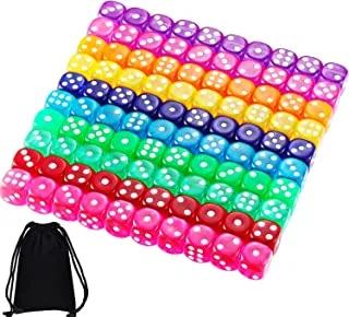 Blulu 6-Sided Games Dice Set, Colored Dice with Black Velvet Pouches for Playing Games, Like Board Games, Dice Games, Math Games, Party Favors and More (Rainbow Color, 14 mm)