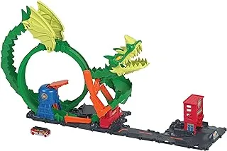 Hot Wheels City Dragon Drive Firefight Playset, Defeat The Dragon with Stunts, Connects to Other Sets, Includes 1 Toy Car, Gift for Kids 3 to 8 Years Old