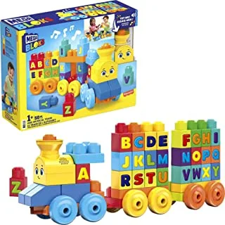 قطار موسيقي من ميغا بلوكس ، بناة أولى ، ABC مع مكعبات بناء كبيرة ، ألعاب بناء للأطفال الصغار (50 قطعة) Fwk22