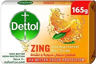 Dettol Zing Antibacterial Bar Soap, 10X Better Odour Protection, 165g