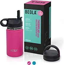 BEOLA 350ml Kids Water Bottle 18/8 Stainless Steel 304 Double Wall Insulated Thermos Bottle with Straw Lid and wide mouth, 2 lids included, Hot Cold Liquids Sports Bottle, 12oz