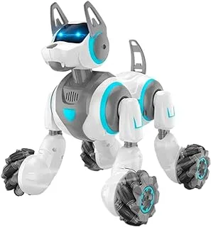 Buzzy Toys Watch Dual 2.4G Remote Control Stunt Robot Dog, White