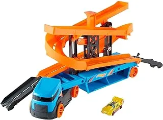 Hot Wheels City Lift & Launch Hauler Vehicle With Storage For Up To 20 1:64 Cars, Lift And Launch Feature And 1 Hot Wheels Car, For 3 Year Olds And Up