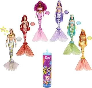 Barbie Color Reveal Mermaid Doll with 7 Unboxing Surprises: Metallic Blue with Rainbows; Water Reveals Full Look & Color Change; Gift for Kids 3 Years & Older [Styles May Vary]