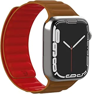 Baykron - حزام سيليكون مغناطيسي لساعة Apple Watch Saddle بني وأحمر