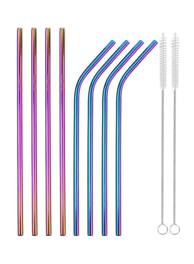 TD HOME 10-Piece Stainless Steel Drinking Straw Set Multicolor 21.5x0.6centimeter
