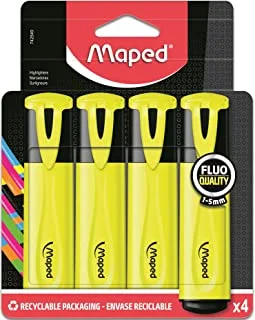 Maped Pouch of 4 Fluo Peps Classic Highlighters, Yellow/Black