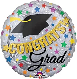 Congrats grad banner jumbo holographic balloon 32in