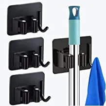 4 Mop Broom Holder Self Adhesive Stainless Steel No Drill,Tools Holder Organizer Wall Mounted Super Anti-Slip Hanger for Home,Kitchen,Garden,Garage,Laundry,Toilet Wall Hooks Storage(4 Slots 4 Hooks)