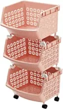 رف تخزين متعدد الأغراض قابل للتكديس من 3 طبقات وردي 35.8 × 32.5 × 74 سم
