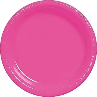 Bright Pink Plastic Plates 9in, 20pcs