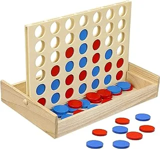 لعبة خشبية 4 في A Row ، لعبة تشكيل خشبية قابلة للطي من Irunning ، لعبة عائلية كلاسيكية ، لعبة لوحة سفر للأطفال والعائلة