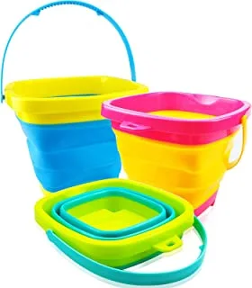Arabest Foldable Sand Buckets 3pcs - 2L Beach Toys Silicone Collapsible Bucket Sand Sandbox Beach Pail Bucket with Handle, Great Summer Toys for Beach Play, Camping, Fishing, Swimming Pool