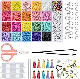 IBAMA Diy Handmade Beads Jewelry Making Kits with 7mm Alphabet Letter Heart Patterns and 3mm Colorful Rice Beads for Necklaces, Bracelets(12000pcs)