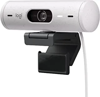 Logitech Brio 500 Full HD Webcam with Auto Light Correction Show Mode Dual Noise Reduction Mics Webcam Privacy Cover Works with Microsoft Teams Google Meet Zoom USB-C Cable - Off White