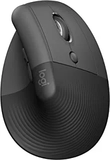 Logitech Lift Vertical Ergonomic Mouse, Wireless, Bluetooth or Logi Bolt USB receiver, Quiet clicks, 4 buttons, compatible with Windows/macOS/iPadOS, Laptop, PC - Graphite, 910-006473