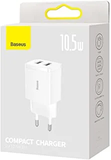 Baseus 10.5W EU Plug Compact Charger with 2 USB Ports, White