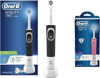 Oral B Vitality 100 Black Electric Rechargeable Toothbrush, With Uae 3 Pin Plug & Vitality 100 Pink Electric Rechargeable ToothBRush, Pink