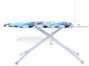 Royalford 127 x 46 cm Ironing Board with Steam Iron Rest, Heat Resistant, Contemporary Lightweight Iron Board with Adjustable Height and Lock System (White & Blue)