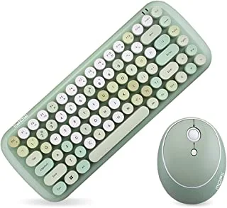 لوحة مفاتيح CANDY Keyboard Mouse Combo Wireless 2.4G مختلط الألوان 84 مفتاح لوحة مفاتيح صغيرة مع أغطية مفاتيح دائرية باللون الأخضر