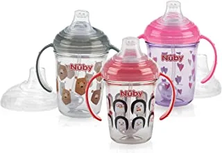 Nuby Tritan No Spill 2 Handle 360 Degree Printed Wonder Cup with Straw and PP Cover, 240 ml Capacity