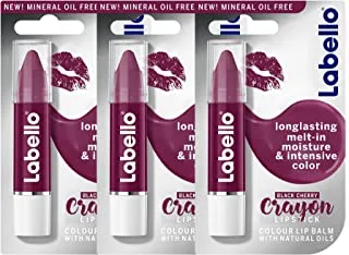 Labello Lipstick, Crayon Colour Lip Balm, Black Cherry, 3x3g, 3