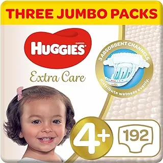 Huggies Extra Care, Size 4+, 10-16 kg, Super Jumbo Pack, 192 Diapers