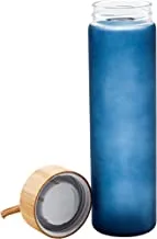 زجاجة مياه سماش 600 مللي زجاجية فاش فروست زجاجة مياه بفتحة واسعة مع غطاء بامبو لون كحلي آمن للغسيل في غسالة الأطباق