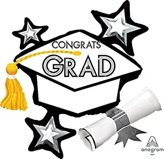 Congrats Grad White Cluster SuperShape Balloon 31 x 29 in