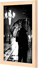 LOWHA Person Holding Umbrella Beside Post Wall Art with Pan Wood framed Ready to hang for home, bed room, office living room Home decor hand made wooden color 23 x 33cm By LOWHA