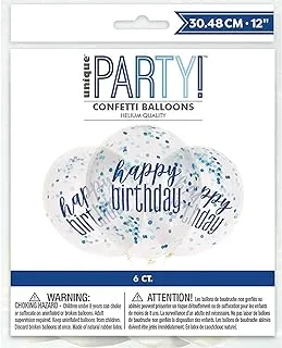 Stunning Clear Glitz Happy Birthday Latex Balloons with Blue & Silver Confetti (30cm) - Ultimate Party Decor for Instant Celebration Boost - 6ct