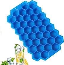 IBAMA Silicone Flexible Ice Cube Trays with Lid, 37 Cubes Ice Trays for Chilled Drinks, Whiskey & Cocktails, Stackable honeycomb shape Safe Ice Cube Trays (Blue)