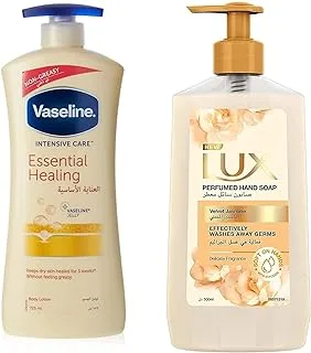 Vaseline Body Lotion Essential Healing, 725Ml & Lux Perfumed Hand Wash Velvet Touch, 500Ml