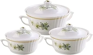 Nayasa Destiny Casserole 3-Piece Set(1000+1500+3500ml),White-Made in India