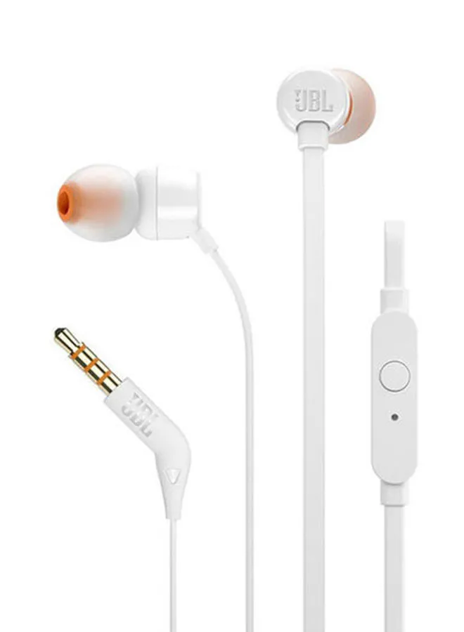 JBL Tune 110 Wired In-Ear Headphones - Deep Pure Bass - 1-Button Remote - Tangle Free Cable - Ultra Comfort Fit White