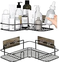 SKY-TOUCH 2Pcs Corner Shower Shelves，Self Adhesive No Drilling Wall Mounted Shower Storage Shelf Organizer For Your Bathroom, Kitchen And Toilet，Iron Art，Black