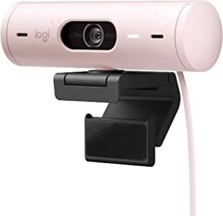 كاميرا ويب Logitech Brio 500 Full HD مع تصحيح تلقائي للضوء ، وضع العرض ، ميكروفونات مزدوجة لخفض الضوضاء ، غطاء خصوصية كاميرا الويب ، تعمل مع Microsoft Teams ، Google Meet ، Zoom ، USB-C Cable - Rose
