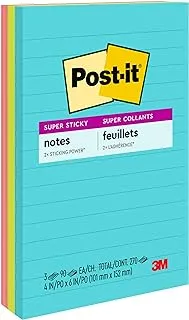 Post-it Super Sticky Notes Miami 4645-3SSMIA. 4 x 6 in (101 x152-mm). Extra sticky notes for Note Taking, To Do Lists & Reminders, for vertical surfaces. 45 sheets/pad, 3 pads/Pack. Lined