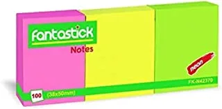 Fantastick 3-Colored Plain Paper Sticky Notes 100-Piece, Pink/Yellow/Green