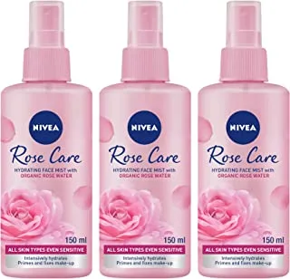 NIVEA Face Mist Hydrating, Rose Care with Organic Rose Water, All Skin Types, 3x150ml, pink