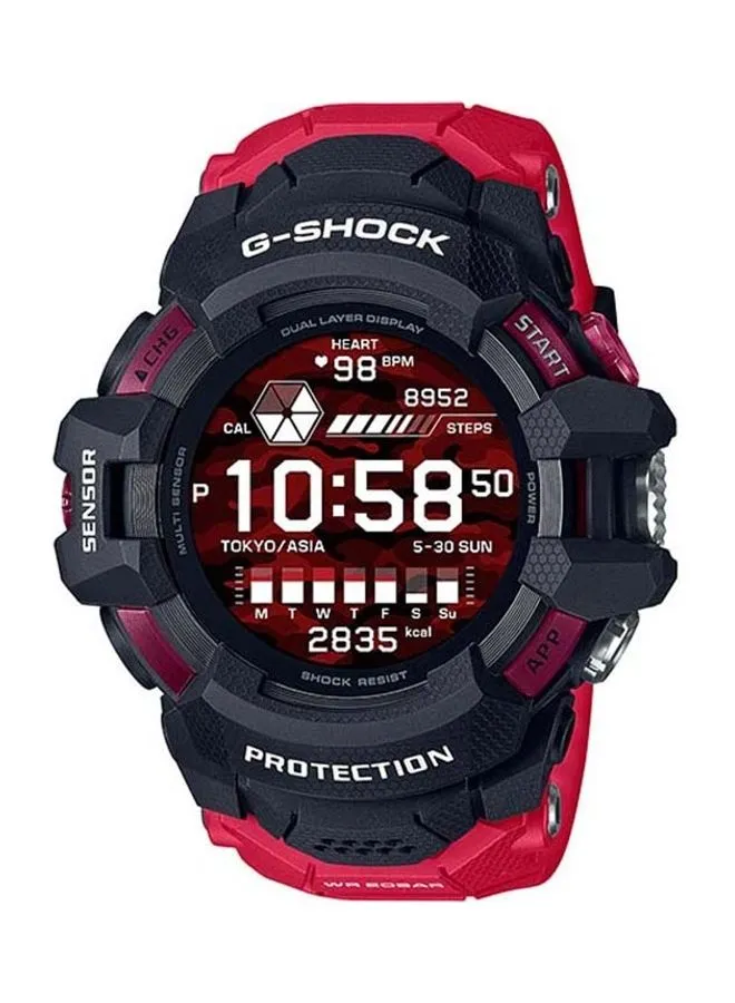جي شوك ساعة كاسيو رقمية مقاومة للماء GSW-H1000-1A4DR للرجال باللون الأسود والأحمر