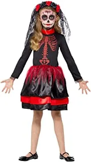 أزياء جنون لباس أحمر يوم الموتى سينوريتا هالوين للأطفال ، صغير