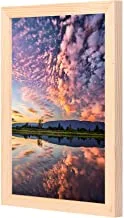 Lowha clouds covered blue sky wall art with pan wood framed ready to hang for home, bed room, office living room home decor hand made wooden color 23 x 33cm by lowha