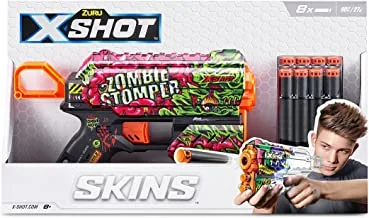 X-Shot Excel Skins Flux Zombie Stopper, Fire distances of up to 27m / 90 feet, 8X Air Pocket Technology Foam Darts with 2 Darts Storage