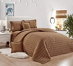 طقم لحاف مضغوط للنوم ، لون سادة 6 قطع ، مقاس كينغ 220 × 240 سم ، طقم سرير قابل للعكس لجميع الفصول ، خياطة لحاف مزدوجة الجانب ، بني