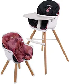 Nania, paulette evolutionary 2in1 high chair from 6m+|reversible cushion|adjustable tray|made in france, flamingo