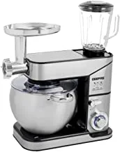 Geepas Multi Function Kitchen Machine, 10L Steel Bowl, Gsm43044 1.5L Glass Blender Jar Meat Grinder 6 Speed Control Kitchen Electric Mixer With Dough Hook, Whisk, Beater, Silver