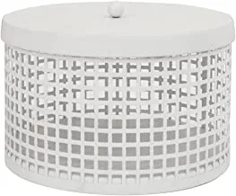 Home Town Decorative Round Box Metal White Candle Holder,17.5X12 cm