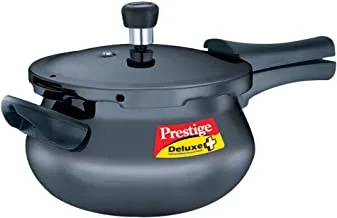 Prestige Deluxe Plus Hard Anodised Pressure Cooker 5 Ltr | Aluminium Pressure Cooker With Lid | Curved Design | User Friendly Handles - Black